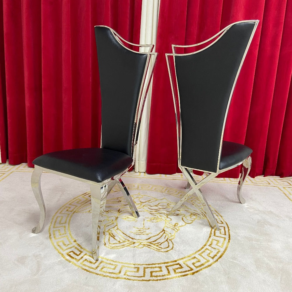 Classy Marble Dining Table With Classy Black Velvet Logo Dining Room Chairs in Silver Stainless Steel Frame
