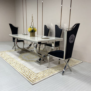 Classy Rectangular Marble Dining Table with Silver Stainless Steel frame