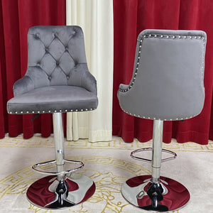 Grey Velvet Classy Dining Barstool with Stainless Steel frame