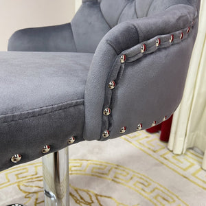Grey Velvet Classy Dining Barstool with Stainless Steel frame