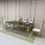 Traditional Marble Dining with 8 White Leather Dining Room Chairs in Gold Stainless Steel frame
