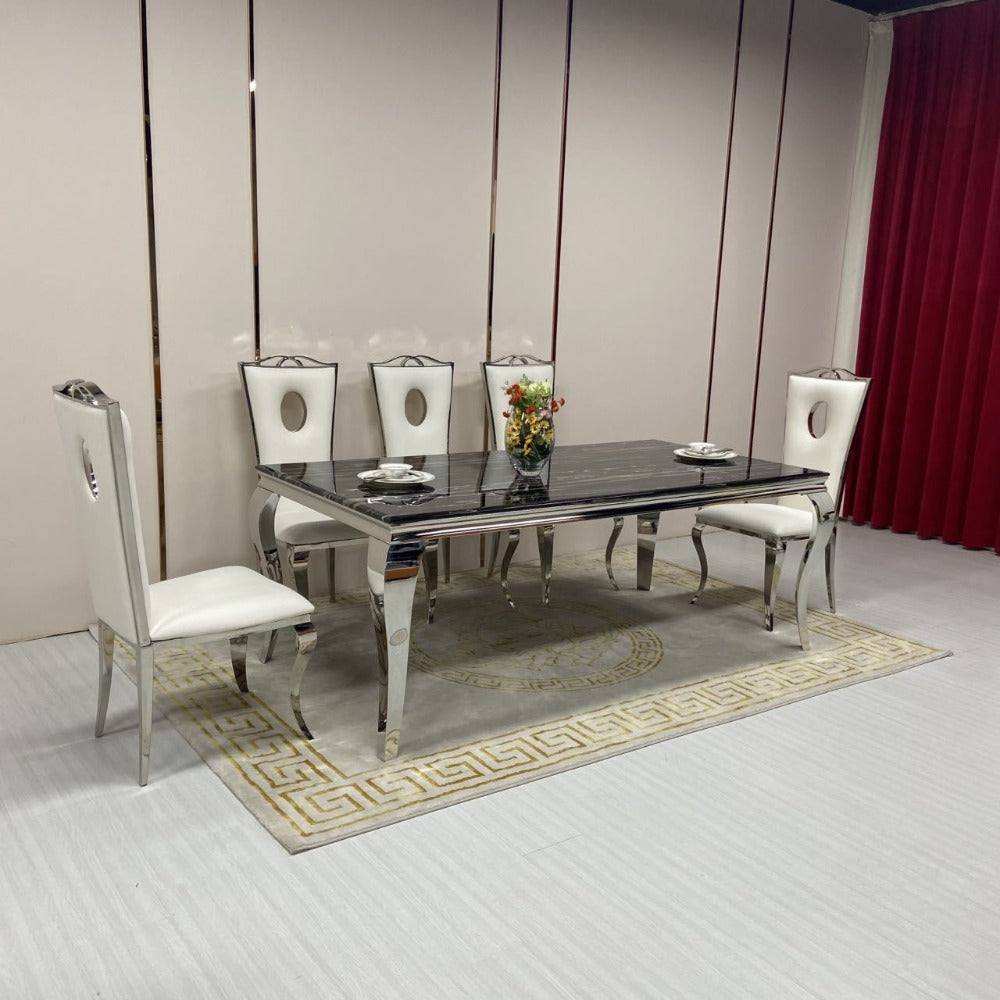 Marble Dining Table with Silver Stainless Steel frame