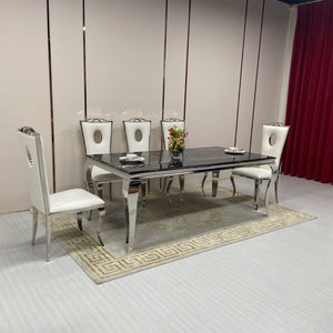 Marble Dining Table with Silver Stainless Steel frame