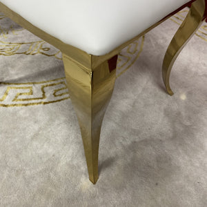 Gold Stainless Steel Framed Dining Chairs with White Leather