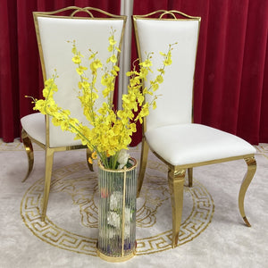 Gold Stainless Steel Framed Dining Chairs with White Microfibre Leather