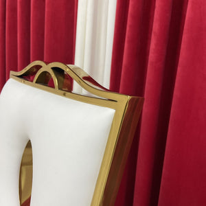 Classy Gold Stainless Steel Framed Dining Room Chairs with White Leather