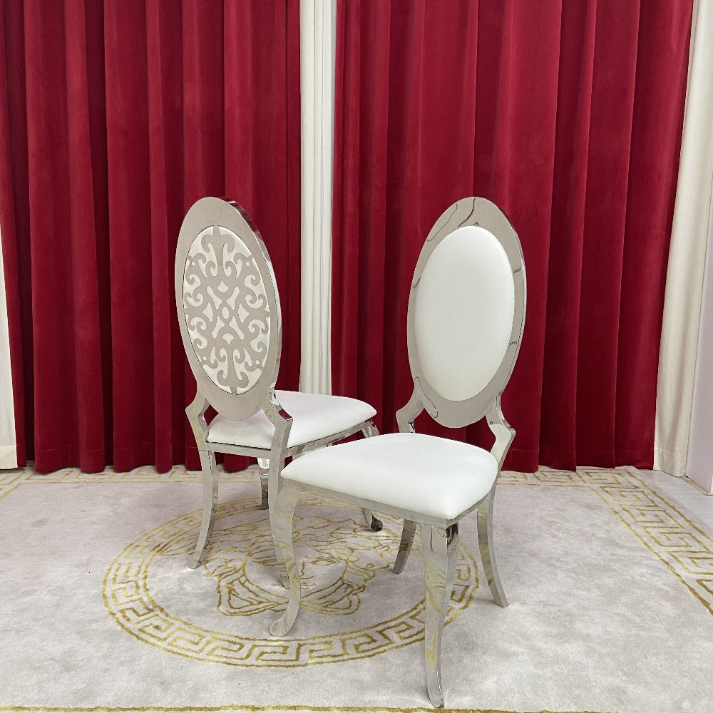 Stainless Steel Framed Dining Chairs with White Leather