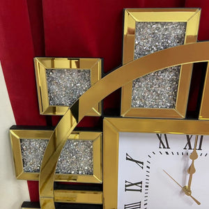 Diamond Crushed Glass Mirrored Silent Wall Clock with an Elegant, Luxurious Look for Perfect Decoration in Gold