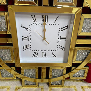 Gold Diamond Crushed Glass Mirrored Silent Wall Clock