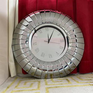RBM Classic Home Quality Mirrored Furniture Diamond Crushed Glass Mirrored Silent Wall Clock with an Elegant, Luxurious Look for Perfect Decoration