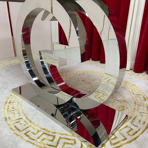 GG Style Marble Hallway Console Table in Silver Stainless Steel Frame with Circle Mirror