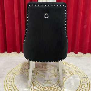 Modern Black Velvet Dining Room Chairs in Silver Stainless Steel frame