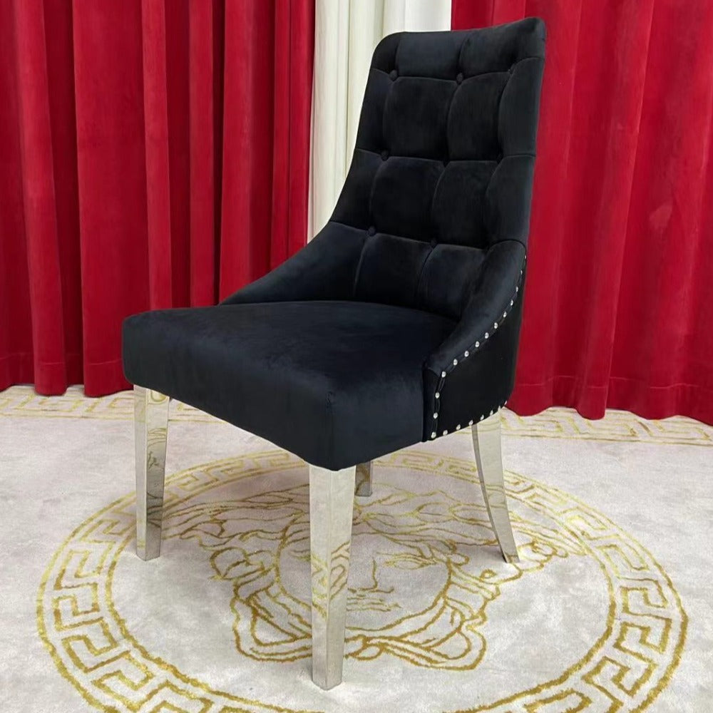 Black Velvet Dining Room Chairs in Silver Stainless Steel frame Classy