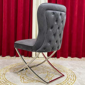 Modern Classy Grey Velvet Dining Room Chair in Silver Stainless Steel Frame