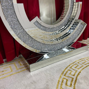Diamond Crushed Glass Hallway Console Table and Wall Mirror in Silver