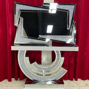 Eclipse Silver Diamond Crushed Glass Hallway Console Table and Wall Mirror