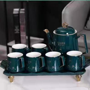 Classic, Modern and Traditional Ceramic Tea sets In Green and Gold Colours