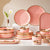 Modern, Classy and Elegant Ceramic dinner set with golden lining in pink, white and green plates