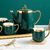 Green Classy Modern Ceramic Tea Pot, Tea Cups and Serving tray with Golden Trim Edges