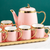Modern Ceramic Tea Pot, Tea Cups and Serving Tray with Golden Trim Edges
