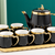 White Modern Ceramic Tea Pot, Tea Cups and Serving tray  with Golden Trim Edges