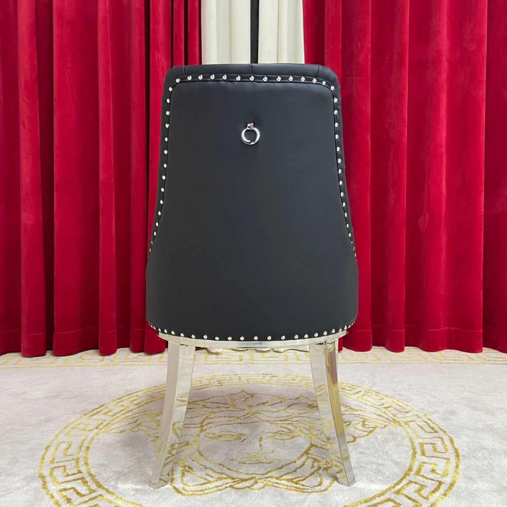 Black Leather Modern Dining Room Chairs with Stainless Steel Frame