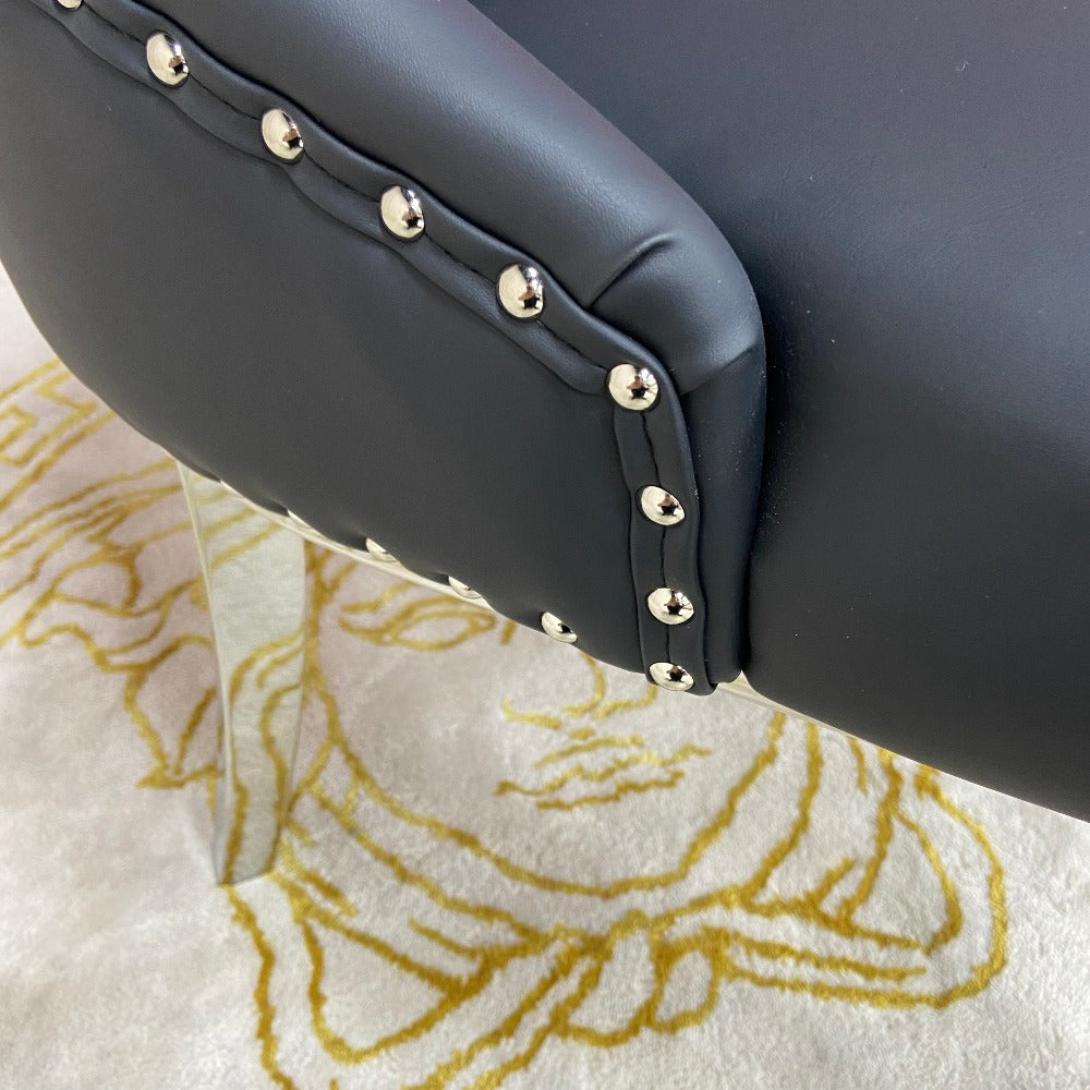 Modern Black Leather Modern Dining Room Chairs with Stainless Steel Frame