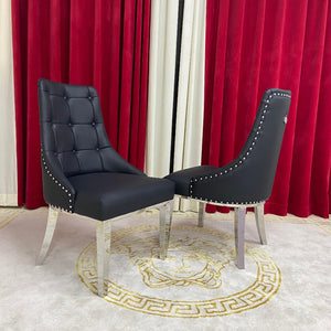Black Leather Modern Dining Room Chairs with Stainless Steel Frame