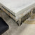 Elegant White Grey Marble Dining table with 6 Black Leather Dining Room Chairs in Stainless Steel Frame