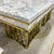 Stylish and Elegant Marble Dining table with 6 Black Leather Dining Room Chairs in Gold Stainless Steel Frame