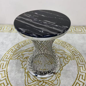 Marble Top Side Table with Silver Stainless Steel Frame
