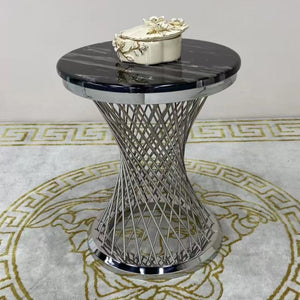 Modern Classy Marble Top Side Table with Silver Stainless Steel Frame