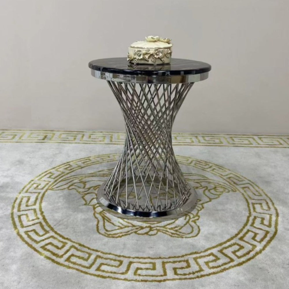 Marble Top Modern Classy Side Table with Silver Stainless Steel Frame