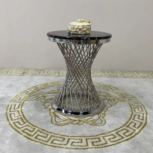 Marble Top Modern Classy Side Table with Silver Stainless Steel Frame