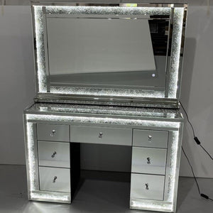 Silver Classy Dressing Table and Mirror With Led Lights and Diamond Crushed Glass