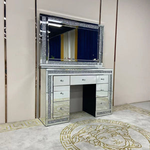 Silver Classy Dressing Table and Mirror With Led Lights and Diamond Crushed Glass