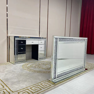 Silver Modern Classy Dressing Table and Mirror With Led Lights and Diamond Crushed Glass