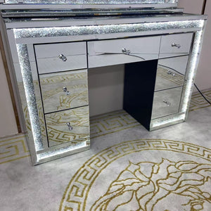 Silver Classy Dressing Table and Mirror With Led Lights and Diamond Crushed Glass