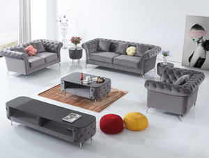 Luxury, Stylish and Comfortable Sofas / Couches in Black Velvet Material with Golden trims