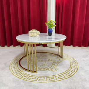 Gold Round Nested Marble Coffee Tables, 2 pieces in White MDF Stylish Modern Material