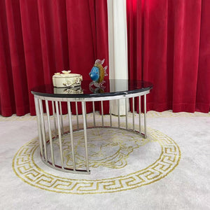 Silver Round Nested Marble Coffee Tables, 2 pieces in White MDF Stylish Modern Material