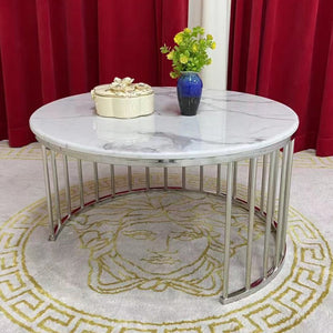 Round Nested Marble Coffee Tables, 2 pieces in White MDF Stylish Modern Material