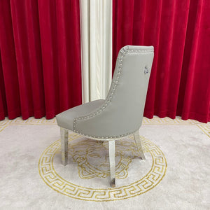 RBM Classic Home, Online Furniture Store with Modern and Stylish Grey Leather Dining Room Chairs in Silver Stainless Steel frame. Cheap Chairs Available