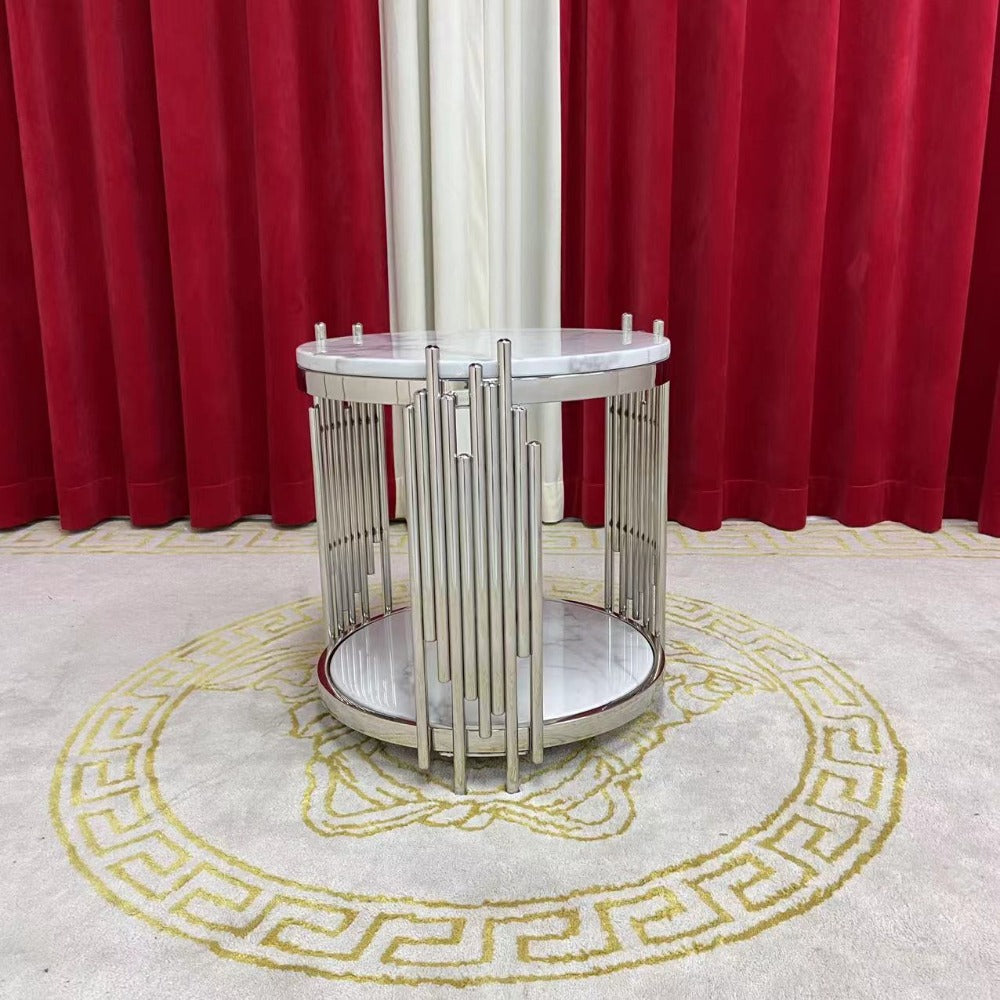 introducing a Stylish and Elegant Marble Top End Table with Gold Stainless Steel Frame