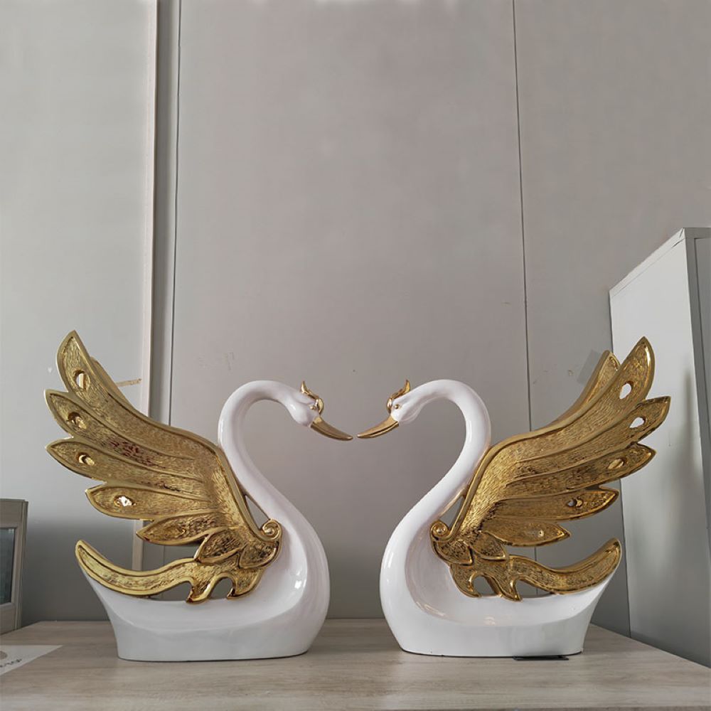 Gold Resin Swans. RBM Classic Home Modern Exquisite Resin Decorative White Swans For Your Home Decorations To Your Preference. The Cute Swans Come in Silver and Gold Wings