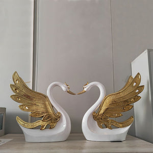 Gold Resin Swans. RBM Classic Home Modern Exquisite Resin Decorative White Swans For Your Home Decorations To Your Preference. The Cute Swans Come in Silver and Gold Wings
