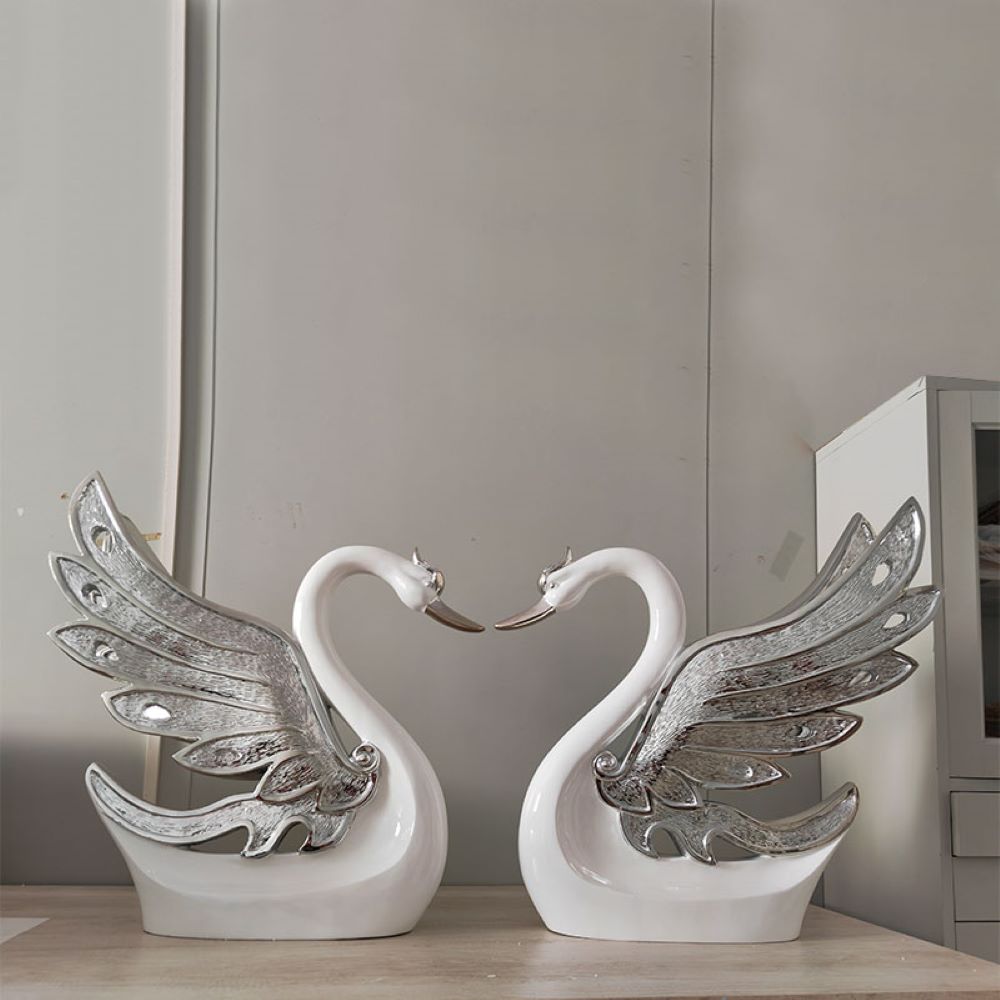 RBM Classic Home Modern Exquisite Resin Decorative White Swans For Your Home Decorations To Your Preference. The Cute Swans Come in Silver and Gold Wings