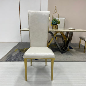 RBM Classic Home an Online Furniture with Various Modern Classic Dining Room Chairs in White Leather with Gold Stainless Steel Frames