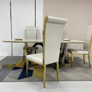 RBM Classic Home an Online Family Furniture with Various Modern Classic Dining Room Chairs in White Leather with Gold Stainless Steel Frames