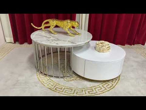 RBM Classic Home Online Furniture Store / Shop with a range of Circle / Round Gold Nested Marble Coffee Tables, 2 pieces in White MDF Stylish Modern Material
